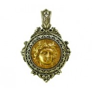 Ornate Pendant with Coin Face- 2-Tone #6436